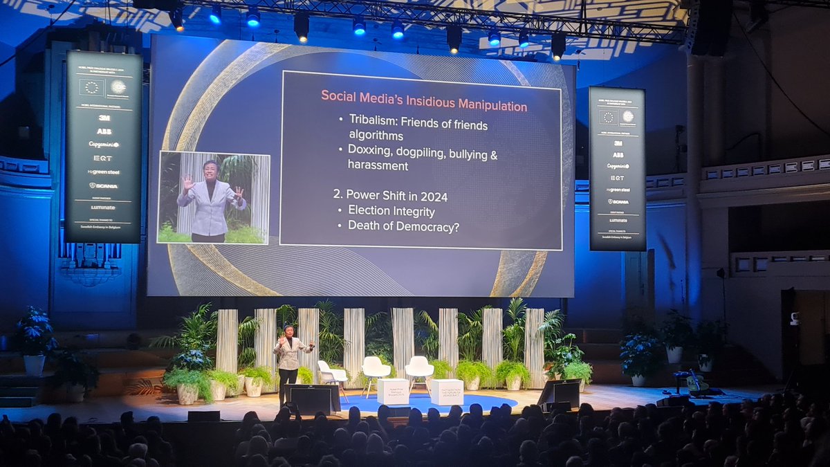 It's always a pleasure to hear @mariaressa speak about the reality of online #GBV and challenges in our online spaces that pose a threat to our democracies. #NobelPrizeDialogue @luminategroup