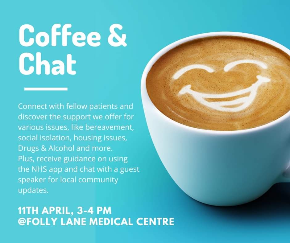 ☕️ Join us for a brew and a chat! All PCN registered patients welcome Meet our team, including Social Prescribing Link Worker Louise Social Isolation 🤝 Bereavement 💔 Domestic Abuse 🏠 Housing 🏡 Employment/Training 💼 LGBTQ+ 🌈 Caring Responsibilities 👨‍👩‍👧‍👦 Drugs/Alcohol NHS app