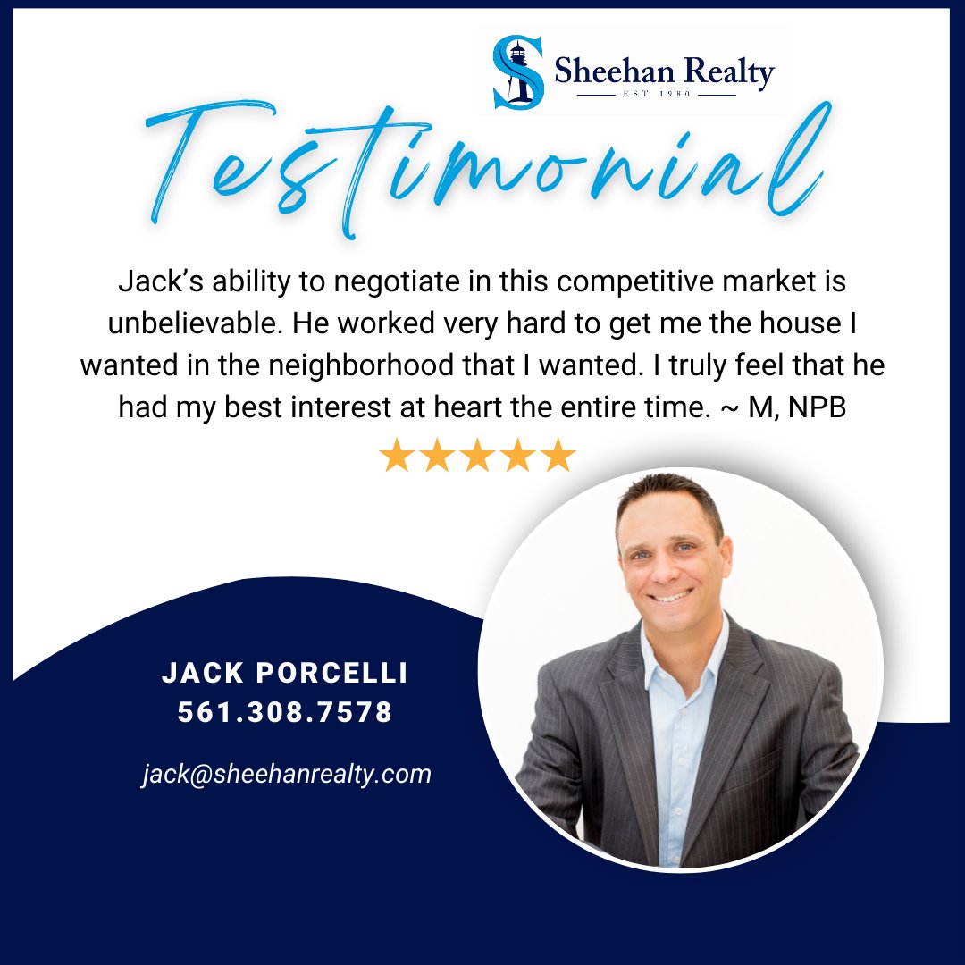 Thank you 🙌 It's always amazing to receive positive feedback from my clients! #jupiterfl #palmbeachgardens #northpalmbeach 

If you’re looking to buy or sell your property, contact me:
📲561.308.7578
jack@sheehanrealty.com