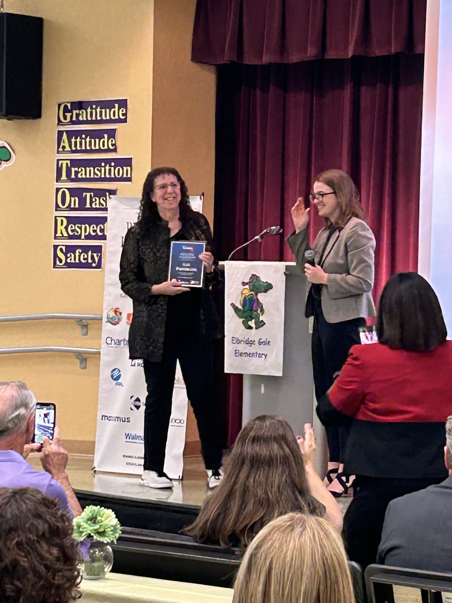 ElbridgeGaleES's tweet photo. Join us in celebrating Mrs. Pasterczyk for the Principal Leadership Award presented by Florida TaxWatch. She is one of five principals in the state of Florida to be recognized. Thank you Mr. Burke and Board Members Marcia Andrews and Erica Whitfield for your support. @pbcsd 🐊 https://t.co/vAuM90acBy