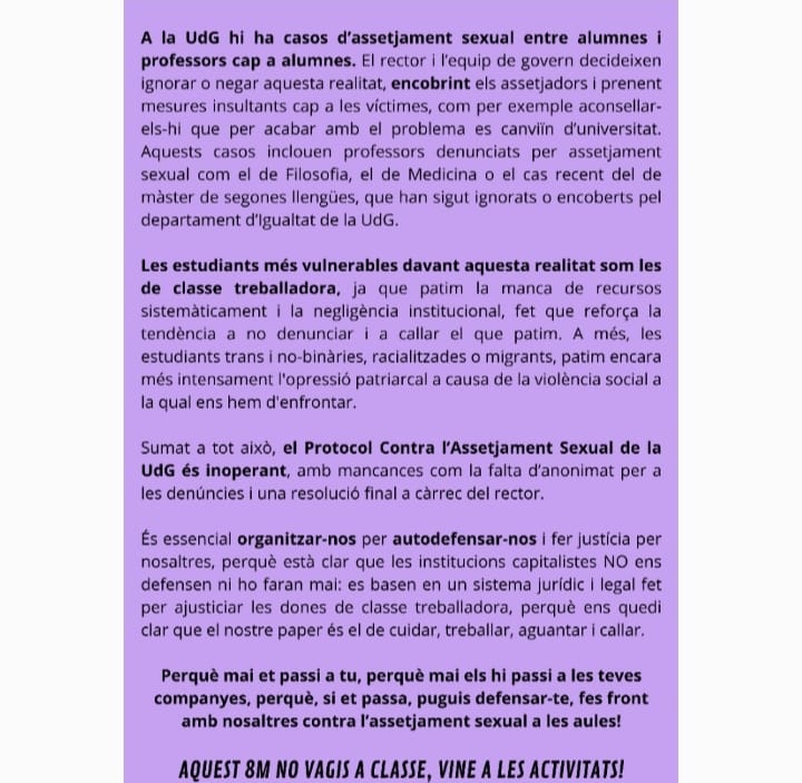 fac_udg's tweet photo. Un any més les estudiants anem a la vaga en el Dia Internacional de la Dona Treballadora!

🧵⬇️ https://t.co/yvK8G252n6