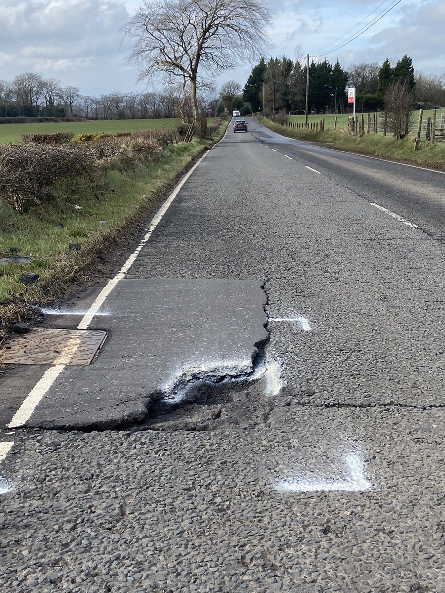 For those who travel from Belfast to Glenavy/Crumlin on a regular basis will no doubt have encountered the sunken manhole past Divis Rd or the pothole on the Quarterlands Rd. Both defects are marked out for repair following my request & hopefully work will be carried out soon.