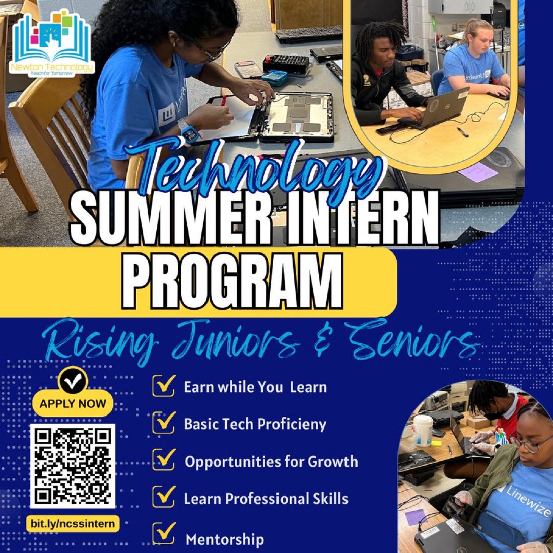 This is not a job, it’s a jumpstart on your future! This internship is an opportunity to learn new skills, be mentored by technology experts in the field, and earn an industry certification. If you want to be successful; it starts here, this summer. Apply today! #ncssbethebest