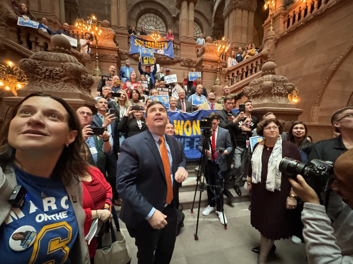 JohnMannionNY22's tweet photo. We're going to Fix Tier Six!

It's hurting recruitment and retention, and the next generation of teachers and public workers deserve the same dignified retirement as their predecessors.

Proud to rally with my colleagues &amp; friends in labor to get this done in the budget.

@nysut https://t.co/lMcz1pvRNI