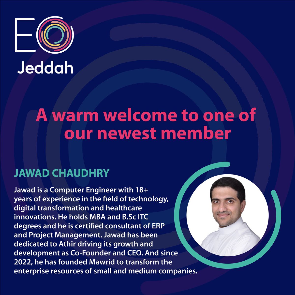 Eo_Jeddah's tweet photo. ×Our Newest Member @JawadCh2 #eo_mepa #eo_jeddah #eo_jeddah_events #entrepreneurorganization https://t.co/7LJrjVK1zW