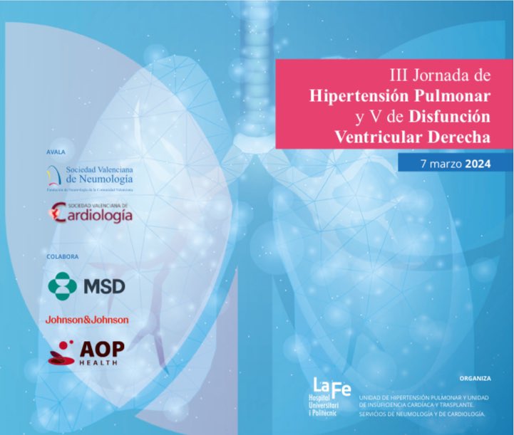 SVCardio's tweet image. No te pierdas la III Jornada de Hipertensión Pulmonar y V de Disfunción Ventricular Derecha. Con el aval de @SVCardio y @svneumologia 

🗓️ 7 marzo 2024 

🏥 @HospitalLaFe 

Info en svcardio.org/calendario-eve…