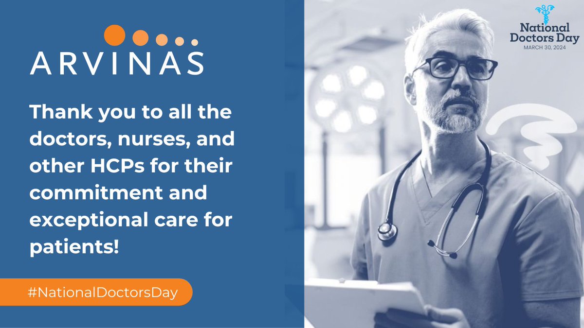 Happy #NationalDoctorsDay from #TeamArvinas! Thank you to all the doctors, nurses, and other HCPs who make an impact on the lives of patients every day. #NationalPhysiciansWeek #DoctorsDay