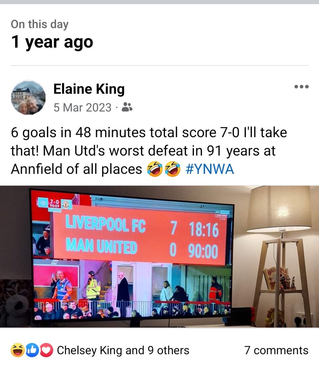 Meanwhile over on Faceache what a beautiful memory 🤣🤣 6 goals in 48 minutes 🙌🏻🙌🏻🙌🏻 #LiverpoolFC #SevenNil #Anfield #LFC