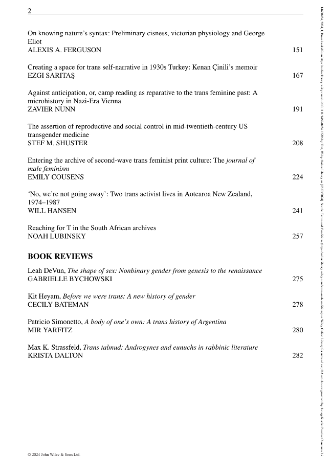 It's finally here! I'm so excited to finally see in print this special issue of @GenderHistory  on 'Historicising Trans Pasts', co-edited by myself, @maroulix and Joanna de Groot.
Thanks so much to all our contributors! Articles highlighted below 🧵
onlinelibrary.wiley.com/toc/14680424/2…