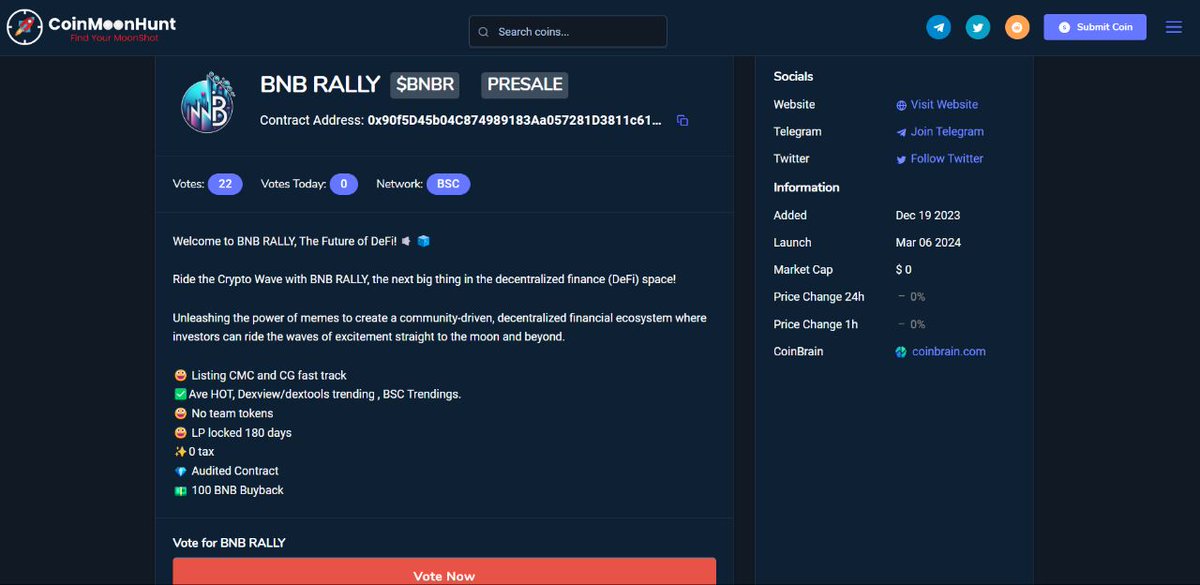 ⭕New Listing on #Coinmoonhunt, Bullish things on the way. LFG 🔥

coinmoonhunt.com/coin/BNB%20RAL…

✅Contract:
0x90f5D45b04C874989183Aa057281D3811c61d57C

✖️x.com/BnbRally 
✈️t.me/BNBRallyOffici…
🌐bnbrally.com