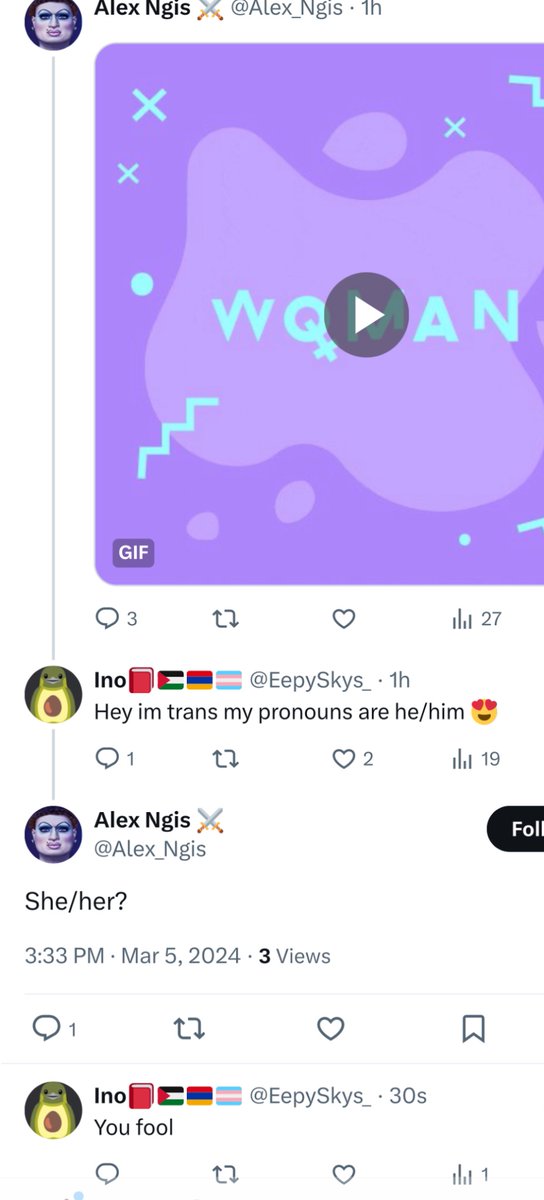 costofananimal's tweet photo. Baited a transphobe into using my correct pronouns 
They can always tell though right? https://t.co/hgmIJ7t7oM