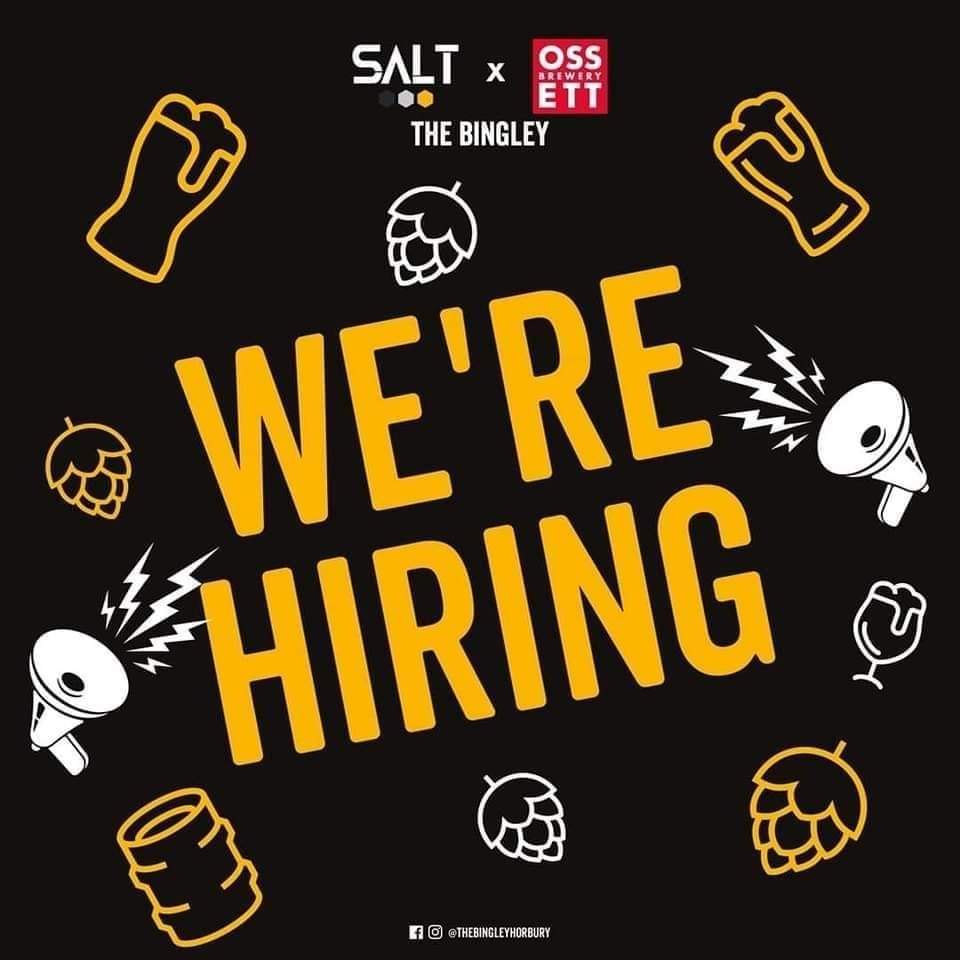 #TheBingley #HorburyBridge are hiring! Must be 18+ 🔺Full & part time hours 🔺Available to work evenings and weekends 🔺Previous bar experience desired but not essential Interested? Send your CV to thebingley@saltbeerfactory.co.uk