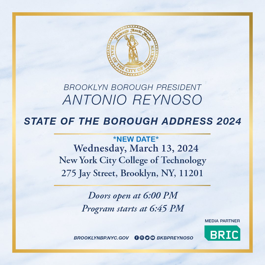 My State of the Borough Address is happening next week, and I can't wait to let you know about the work that Borough Hall has been doing for BK! RSVP Today: bit.ly/SOTB2024