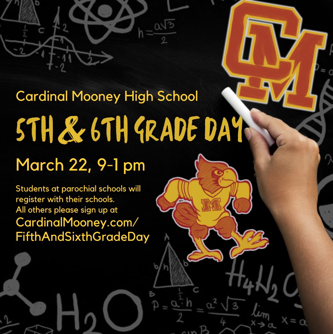 MooneyFamily's tweet photo. Attention fifth and sixth graders! Make sure to spend the day as a Mooney Cardinal on March 22! #MooneyFamily
https://t.co/sEHzovl8dF https://t.co/OptHi3tEOU