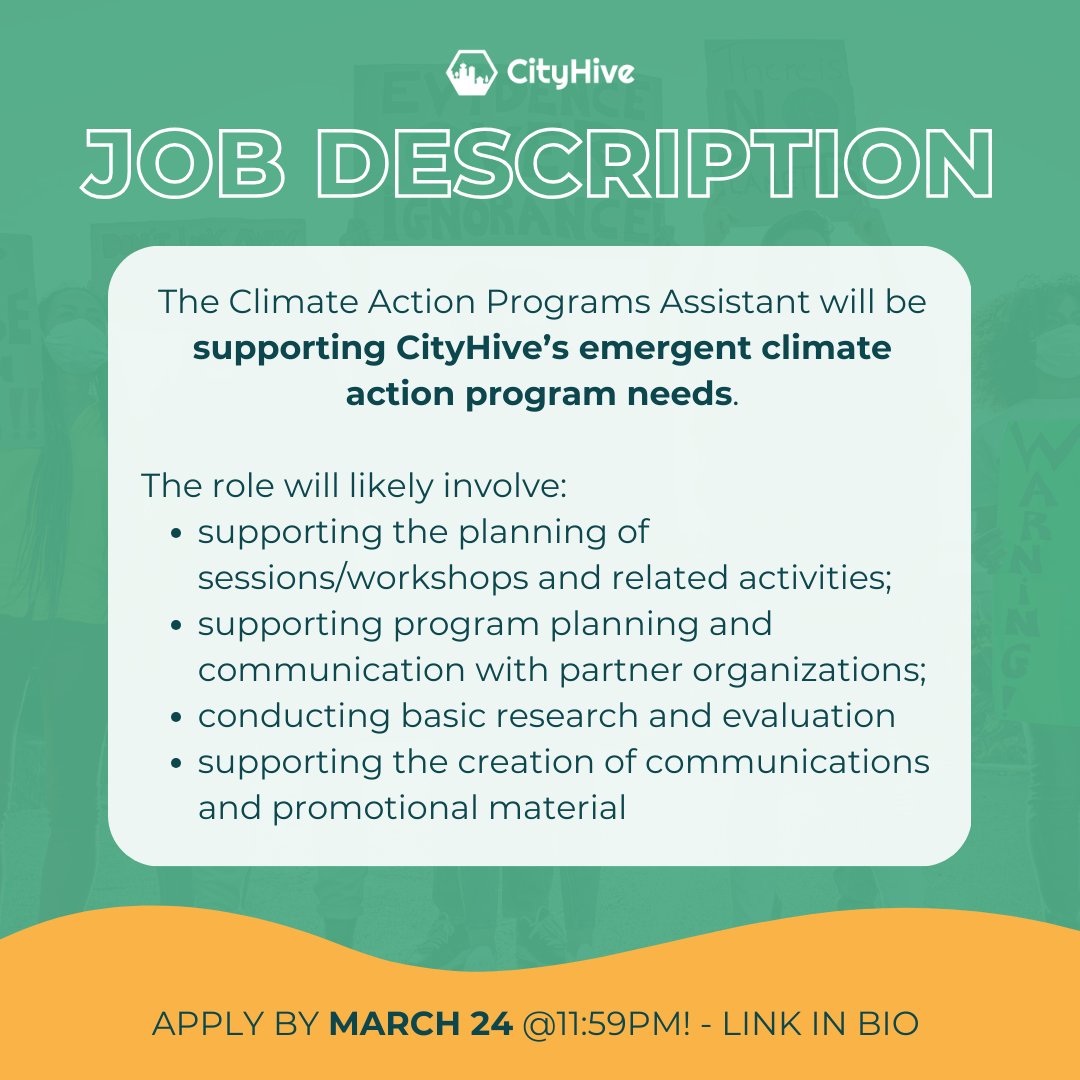 Are you 18-30, collaborative, creative, excited about climate action & ready to level up your skills? Are you looking to join a passionate team shaping how youth are engaged in our cities? Join the CityHive team as our Climate Action Programs Assistant! docs.google.com/forms/d/e/1FAI…