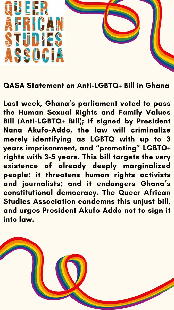 Please circulate: QASA Statement on Anti-LGBTI Bill in #Ghana