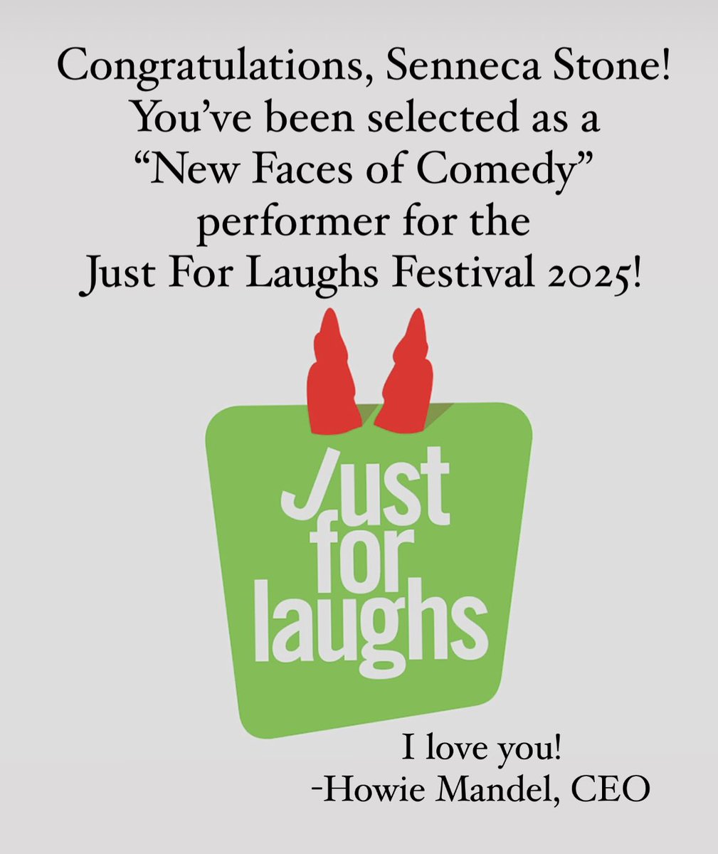 senneca_stone's tweet photo. Big announcement. Very excited. Terrible news for my haters. #justforlaughs #newfaces #jfl #howiemandel https://t.co/7zNfs5cOdD