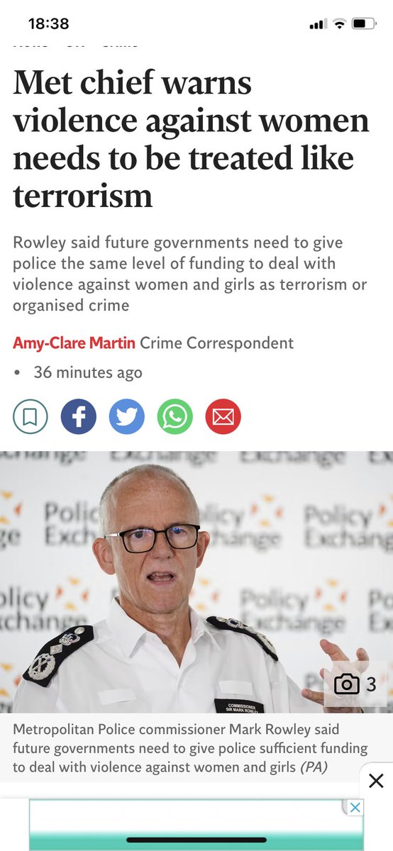Finally #police @metpoliceuk Commissioner Sir Mark Rowley equates #maleviolence against women, to #terrorism. The police are institutionally #misogynistic. Need #government funding to end #domesticabuse #stalking #femicide #rape & all #maleviolence. #EVAWG
