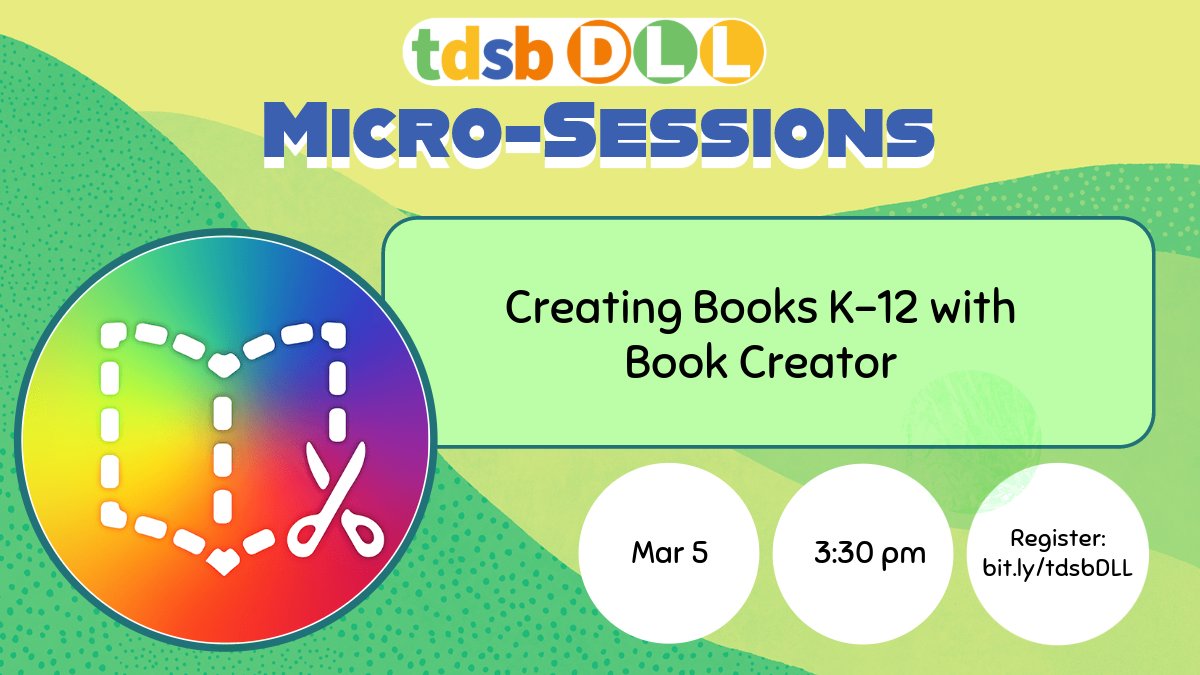Happening today! Get examples of how teachers are using Book Creator to get students creating! Join the session by registering at bit.ly/tdsbDLL!