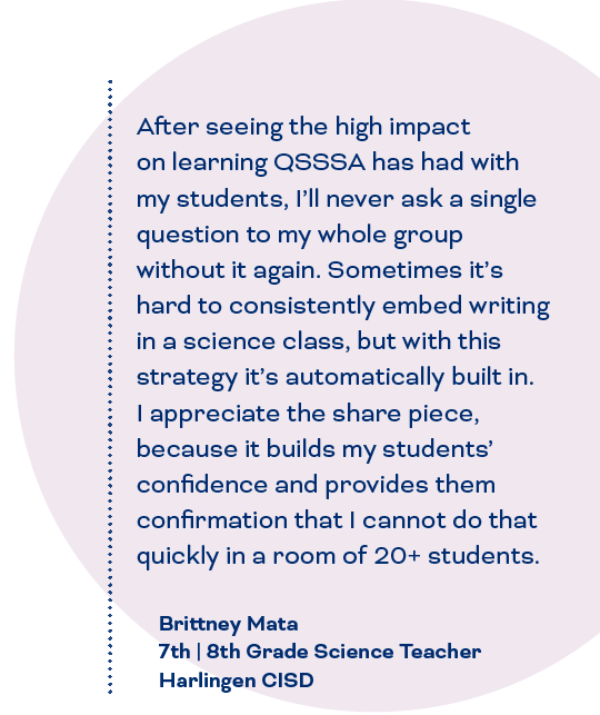 Seidlitz_Ed's tweet photo. Another #QSSSA contributor shout-out! Thanks to @MataHCISD for sharing her experience with QSSSA for our book! Want more of this strategy in your classroom? Register for one of our upcoming workshops! https://t.co/Z0RJ26DeNS https://t.co/tUqtsPW32R