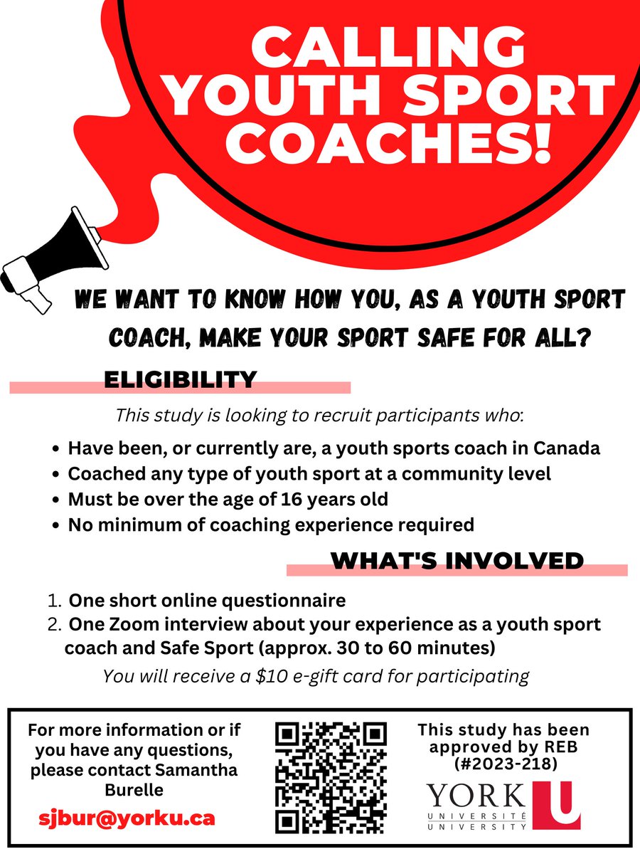 Are you looking to help improve sport? Looking for a few more coaches to share how they make sport safe for their athletes. Sign up here: yorkufoh.ca1.qualtrics.com/jfe/form/SV_6S… #sports #research #recruiting #coaching #safeguardingchildren