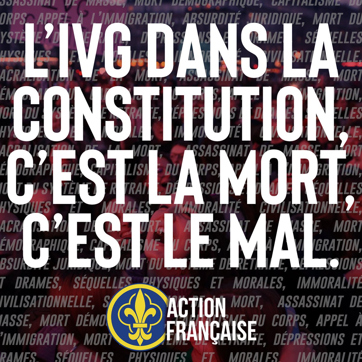 actionfrancaise's tweet photo. 🔴 Avortement dans la constitution 🔴

👉🏻 Le sinistre cirque auquel les partis politiques se sont livrés reflète le vide général de la pensée du gouvernement.

Notre opposition à l’avortement et à sa massification reste pleine et entière.

🤝🏻 Alors que les Français souffrent, il faut les soutenir, au premier chef les femmes qui attendent des enfants.