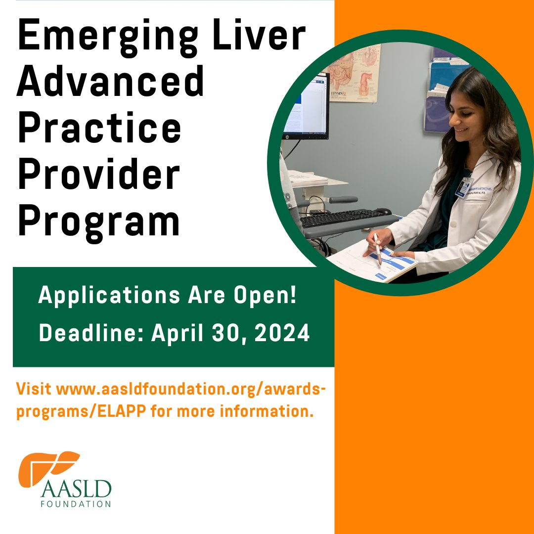 The ELAPP program extends an invitation to APPs to who are looking to explore a career within #hepatology by expanding and advancing their knowledge of liver health and disease. Learn more and apply today! aasldfoundation.org/awards-program…