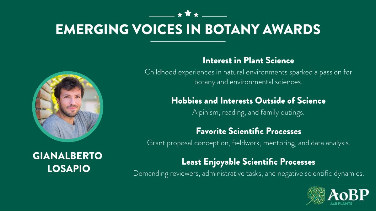 🏅 Meet Gianalberto Losapio (<a href="/GiBurrasca/">Gianalberto Losapio</a>), the winner of the first Emerging Voices in Botany Award for a paper by a postdoctoral researcher.

🌎 Get to know Gianalberto and his passion for the causes and consequences of biodiversity change

👉 bit.ly/GianalbertoLos…