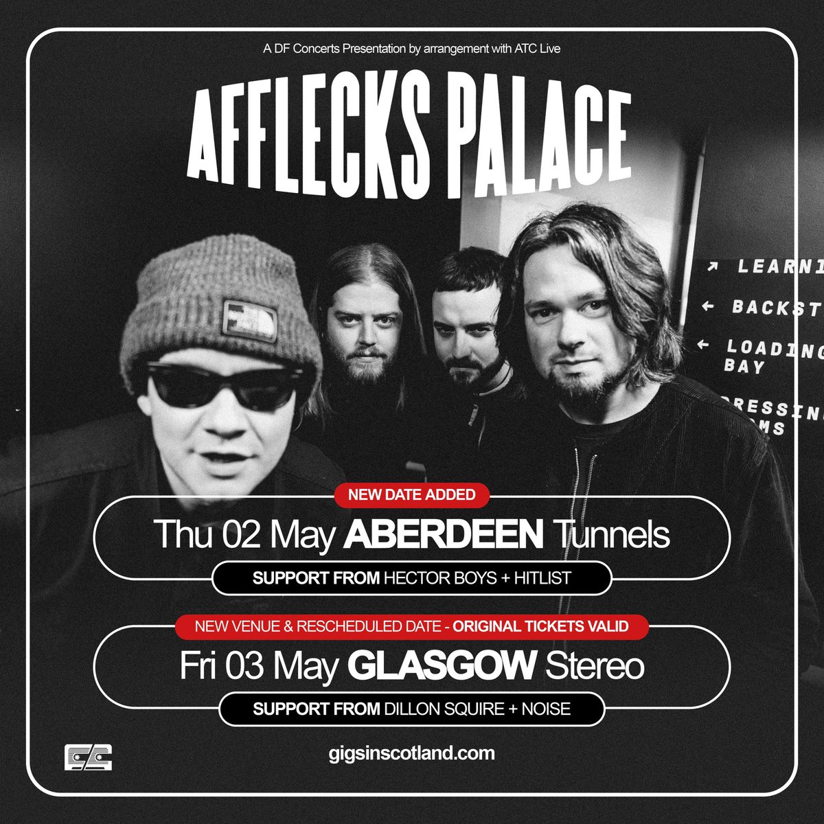 Super pleased to announce support for our shows in Scotland this May - Dillon Squire (son of John Squire), Noise, Hector Boys & Hitlist 🏴󠁧󠁢󠁳󠁣󠁴󠁿 TICKETS: tix.to/affleckspalace
