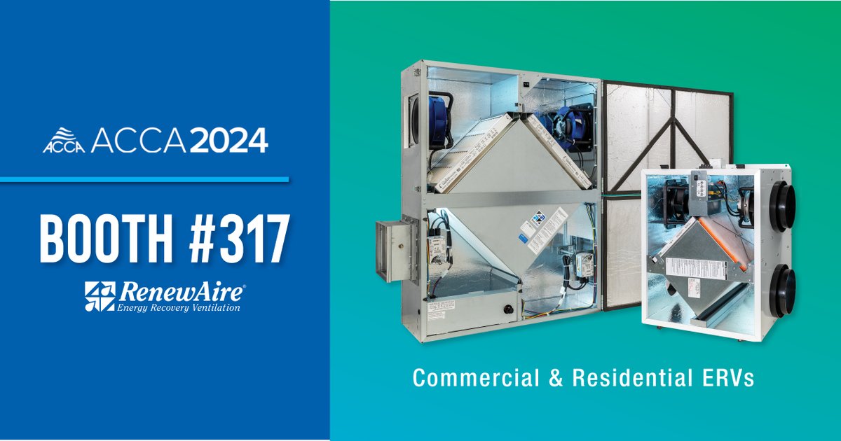 RenewAireLLC's tweet photo. Next week, RenewAire will be at the annual #ACCAConference (booth #317). RenewAire's Scott Forest and Craig La Fontaine will be connecting with our #Contractor community to share how #EnergyRecovery #Ventilation can help with #EnergyEfficiency goals. https://t.co/5VN7m6LWqB