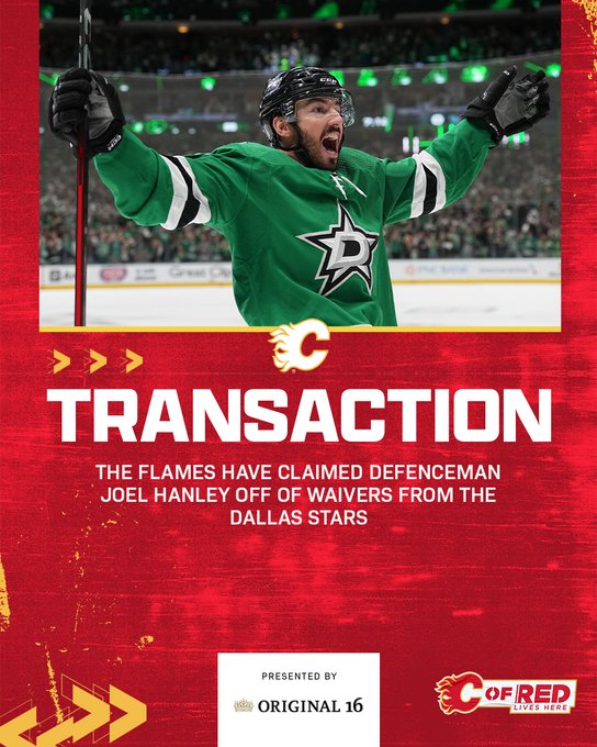 Graphic with a photo of Joel Hanley announcing he's been claimed off of waivers