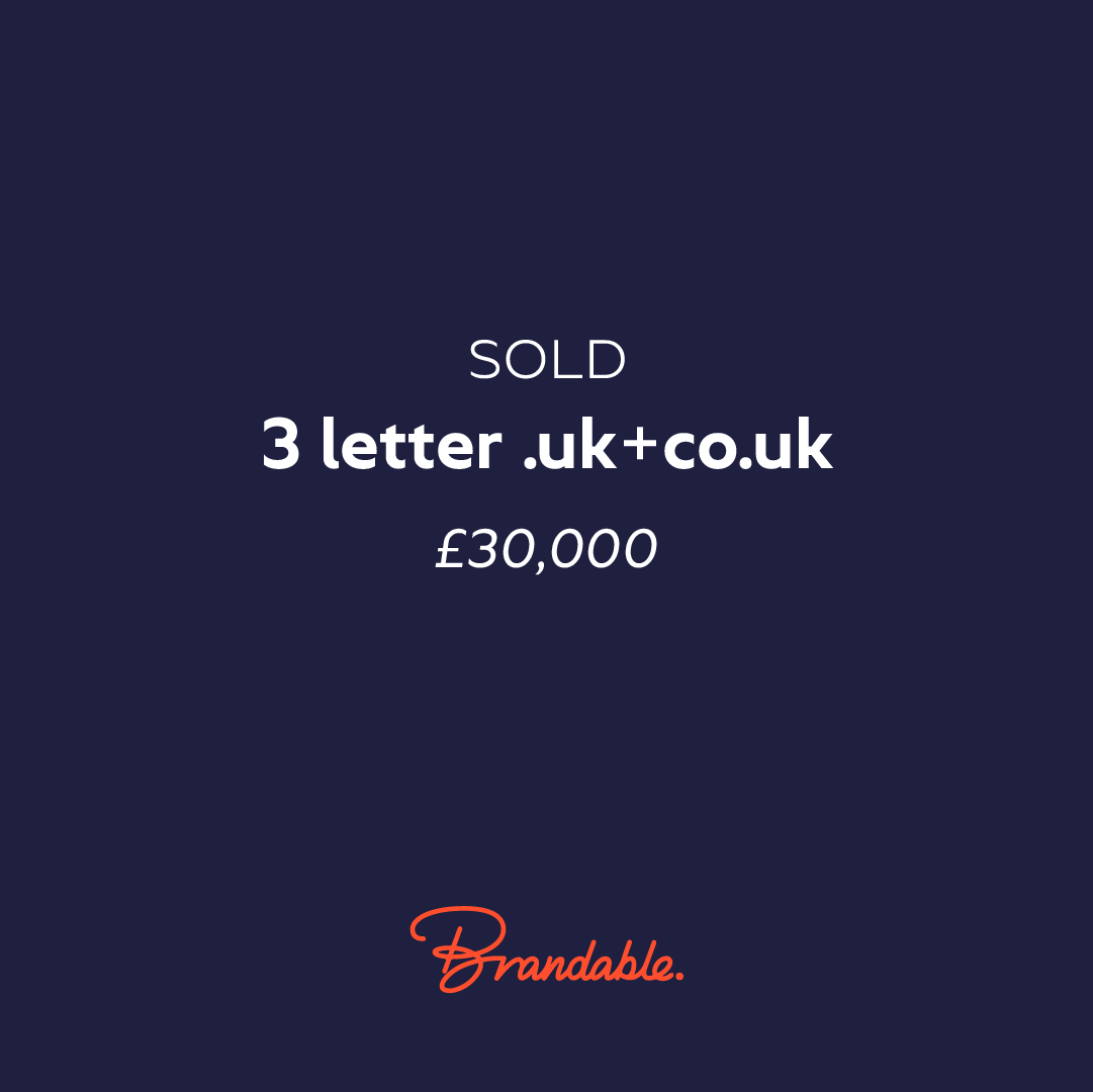 💥 SOLD
🌐 3 letter uk + co.uk
🤑 £30,000

Congratulations to buyer and seller

#brandable #domainsale #nominet #ukdomains
