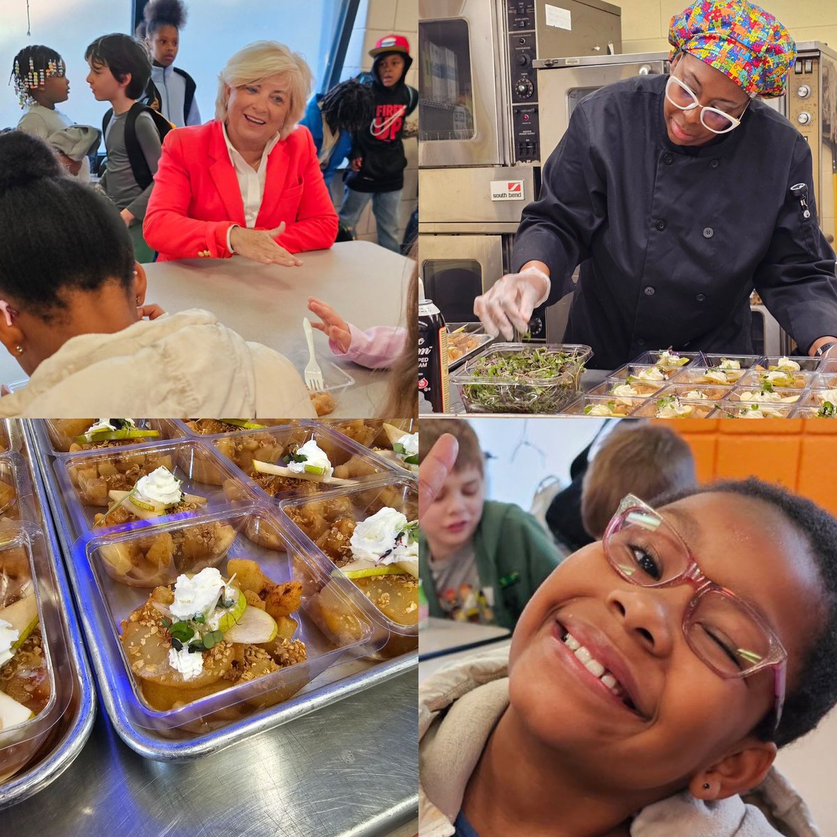 KathyHigginsLNC's tweet photo. Celebrating National School Breakfast Week! In Pittsburgh today Minadeo Elem
@HealthierGen teaming w/@DelMonte and chef Missy. The tasting is a best practice as part of America’s Healthiest Schools recognition program! #AmericasHealthiestSchools 
@WRALDebra @LanaZak @SRuhle https://t.co/16OTytw9I7