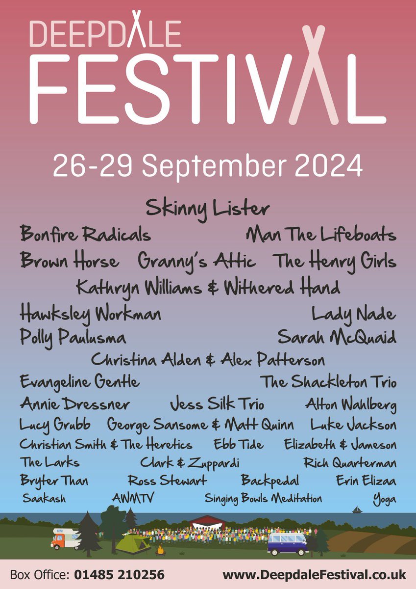 Our lineup so far is here! 😎 There’s more to come, but I hope you agree it’s going to be an amazing weekend! All of these wonderful artists would love to see you there. 😃 Tickets are available now at deepdalefestival.co.uk
