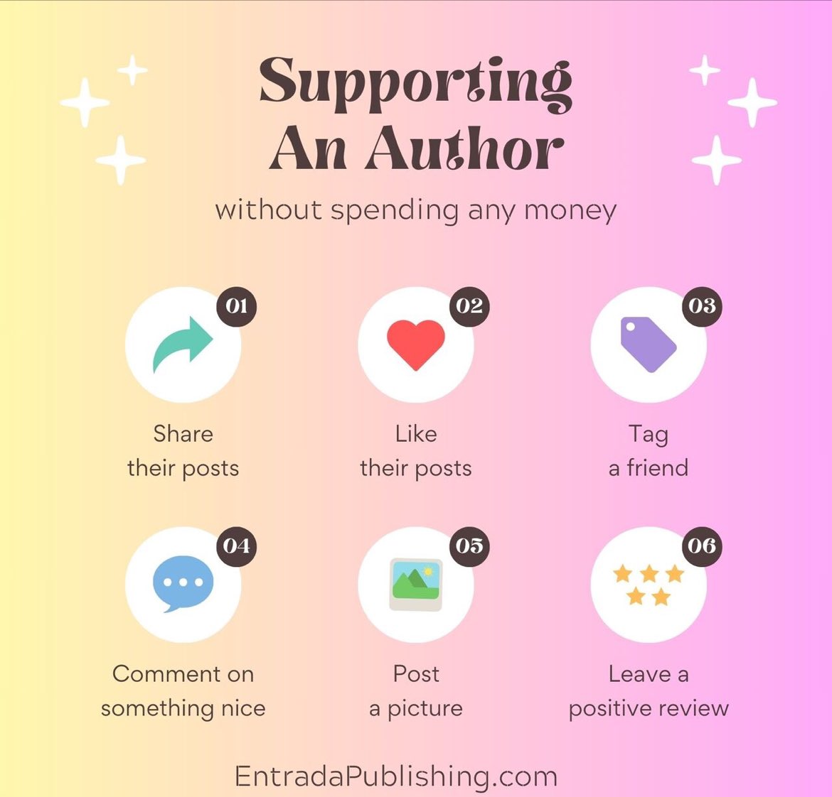 For most writers the marketing is a grind. We cringe when self-promoting fearing we’ll exhaust our followers with all the 'Look at me!' Yet, it's how we find readers for our books (which we've spent YEARS writing, so we want people to read them). Ways to help #writers you know: