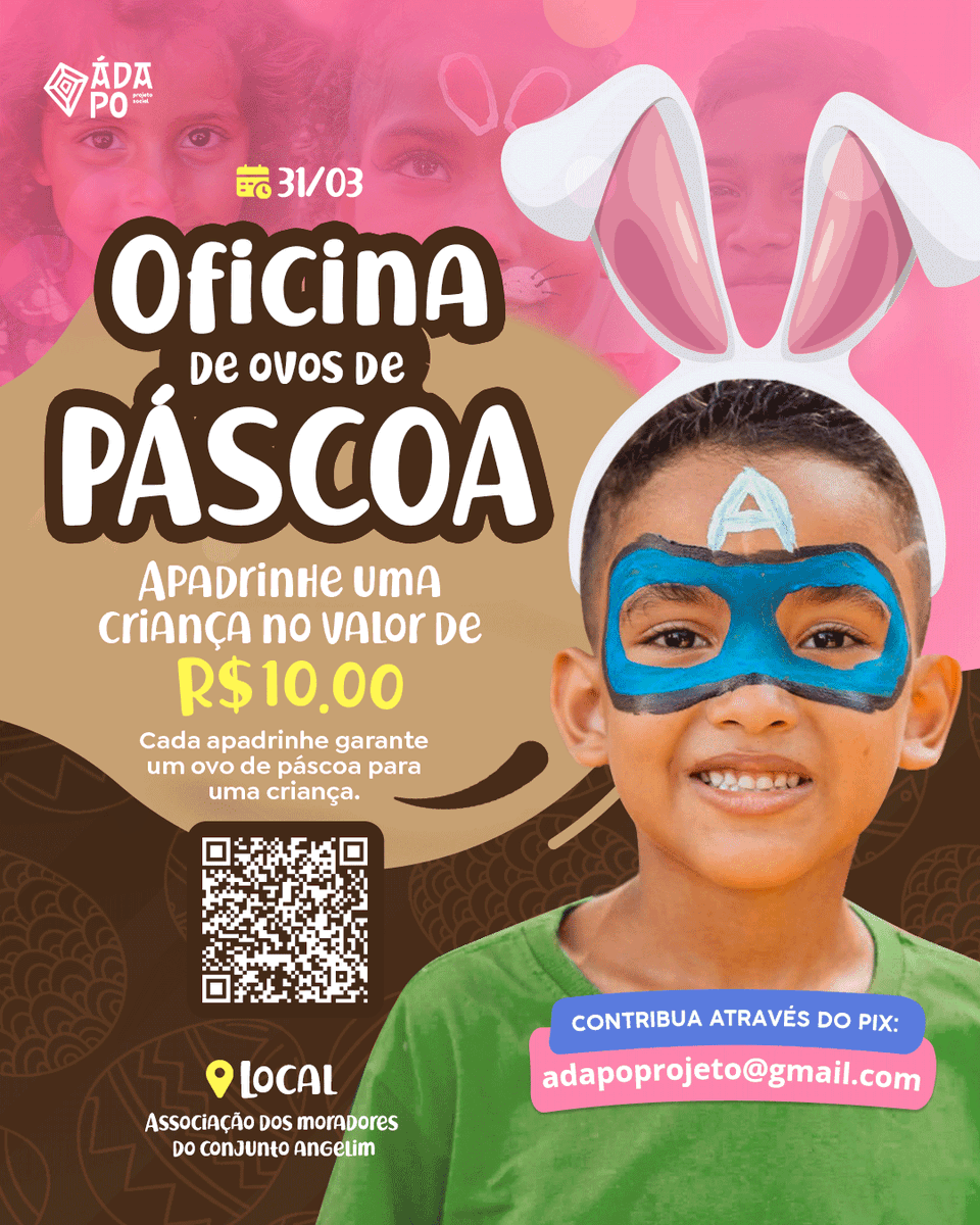 projetoadapo's tweet photo. Ta saindo da toca.. 🐇

Oficina de Ovos de Páscoa para 100 crianças da Comunidade do Angelim! 🥚✨

O objetivo é tornar a Páscoa acessível a todos, vamos preparar 100 ovos para as crianças decorarem de acordo com a sua criatividade e tornar esse dia inesquecível!

Confere ai !! https://t.co/pjl81sXH6P