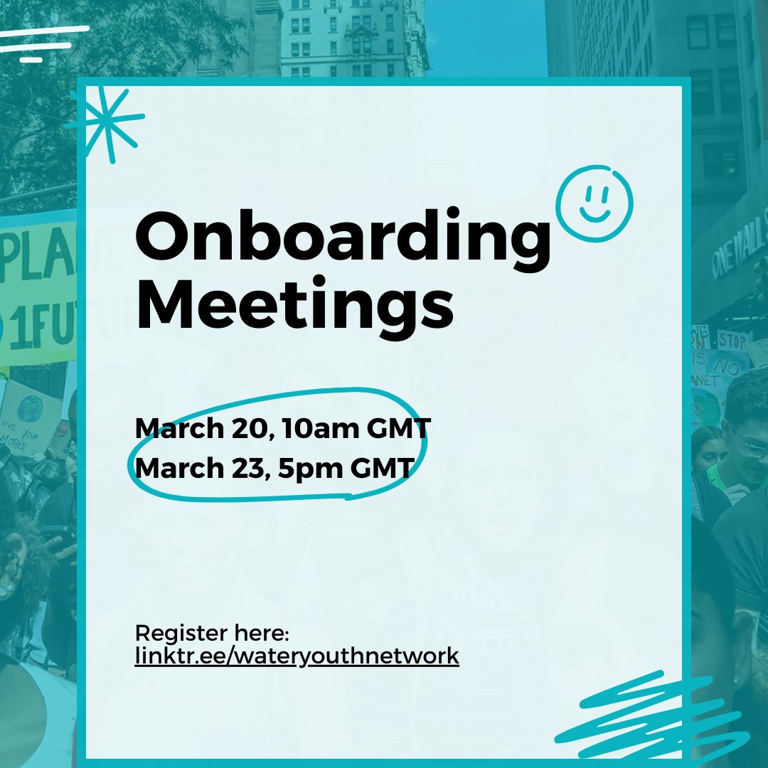 Join our onboarding meetings to become an official member or coordinator at the Water Youth Network! 💧🌍 Onboarding Sessions will be held on: - Wednesday, March 20, 2024, at 10 am GMT - Saturday, March 23, 2024, at 5 pm GMT Register here: linktr.ee/wateryouthnetw… 🌊💼