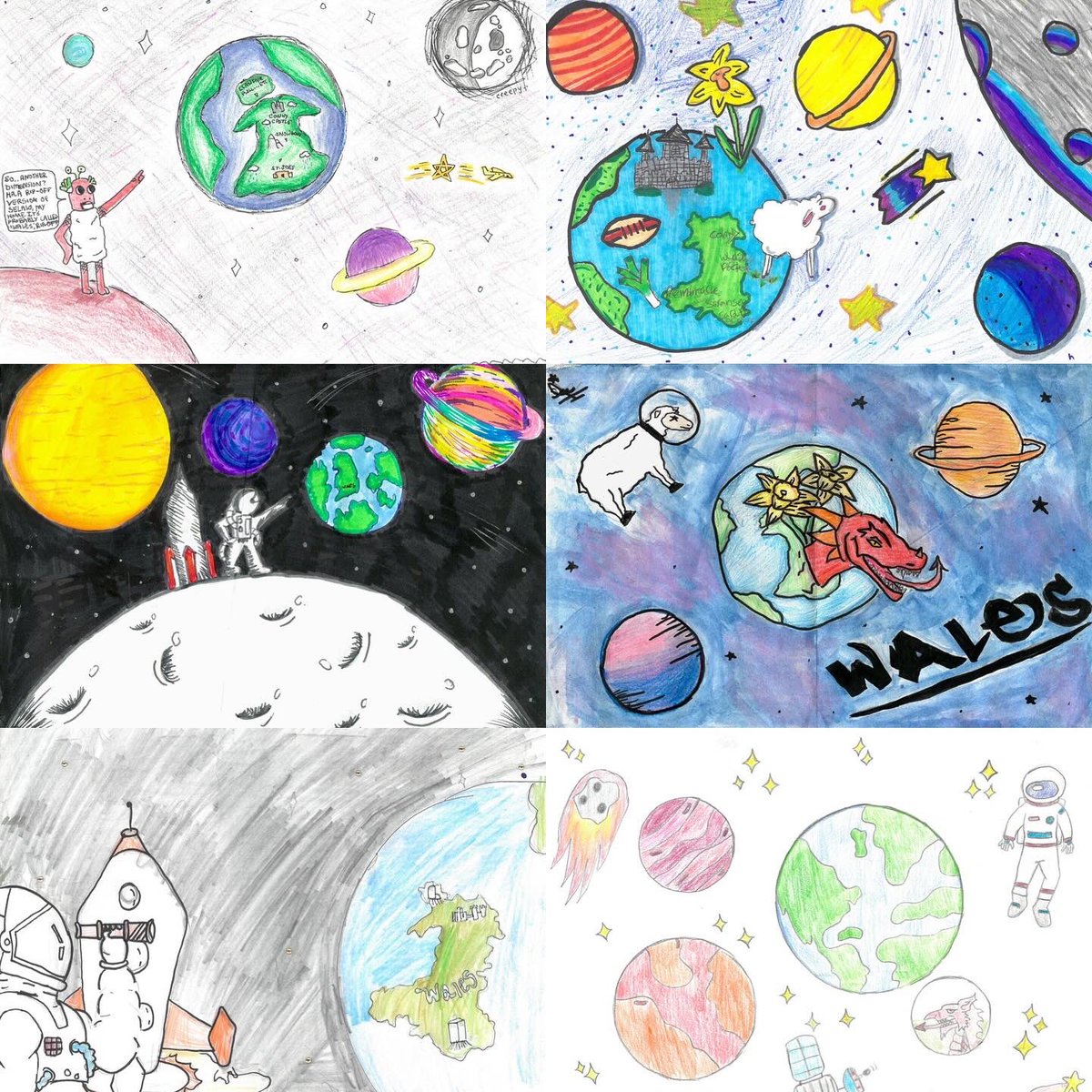 Year 8 #Eistedddod Art competition winners created these pieces of Wales from Space 🚀 @stjosephscomp 
Winners:
1st - Kieran Acayan
2nd - Erin Manlongat
3rd - Izabella Hanford
Runners up:
Kylene Macalino
Eve Clunis-Wheway
Shania Mighten
Kara Clunis
Maya Lecca
Sofia Greenway