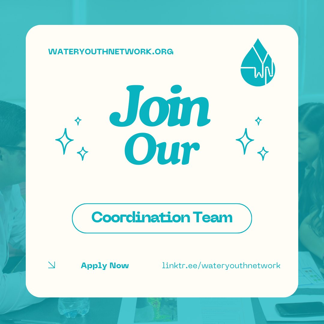 Join our Coordination Team! We're on the lookout for: Partnerships Coordinator, Water Governance Co-Coordinator, WASH Coordinator, and IWRM (Integrated Water Resources Management) Coordinator. 💧🌍 Apply before March 20th: linktr.ee/wateryouthnetw…