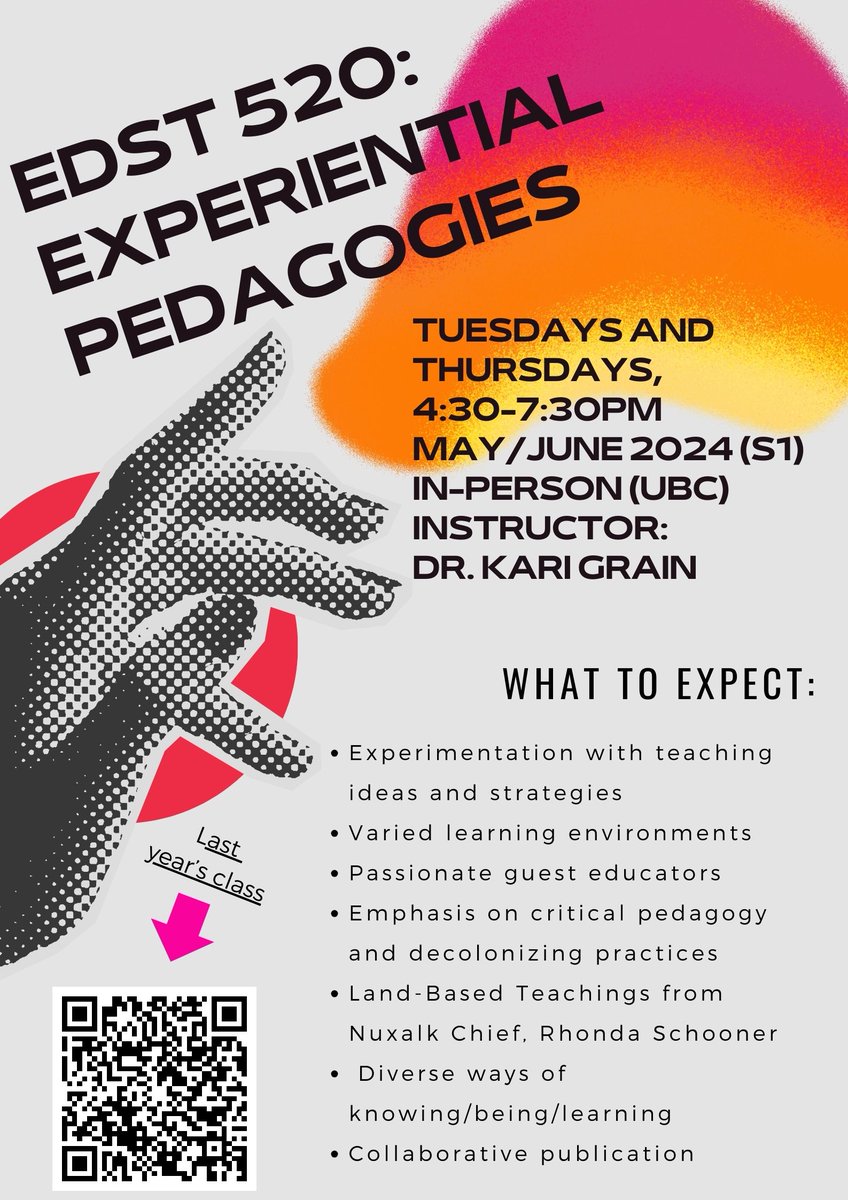 Can't wait to teach this UBC grad course this May! So many juicy, creative teaching strategies to experiment with, and all with an emphasis on critical pedagogy, decolonizing practices, and accessibility. Please share with UBC grad students. #ubc #pedagogy <a href="/edstubc/">EDST UBC</a>  @UBCEducation