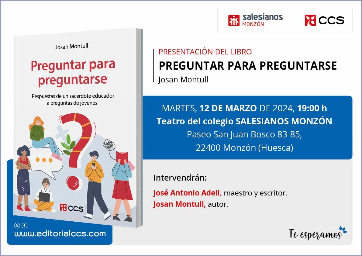 El martes 12 de Marzo a las siete de la tarde presento mi libro en los Salesianos de Monzón. Será una presentación entre amigos de una obra pensada para los amigos.