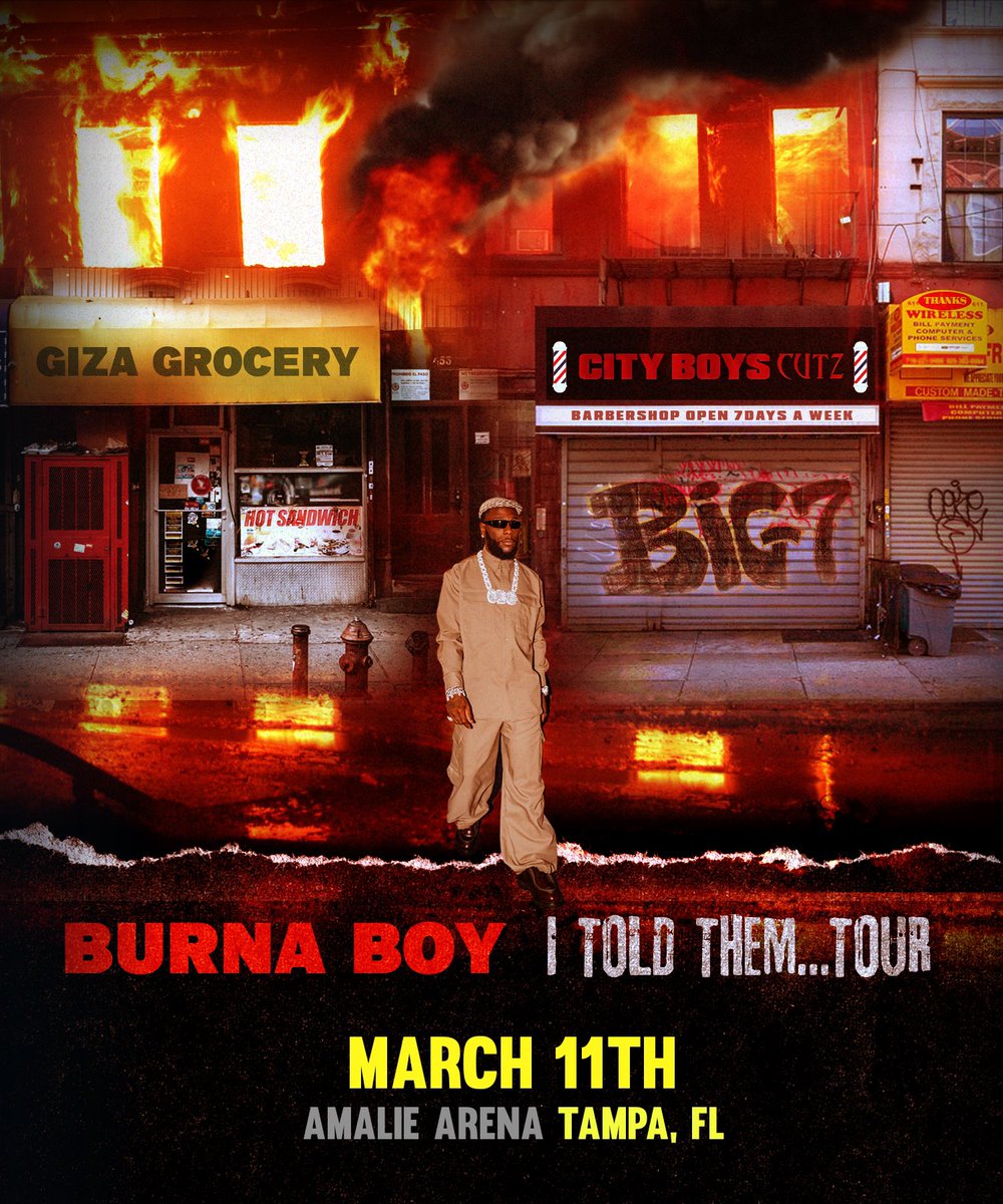 I Told Them Tour Amalie Arena Tampa, FL
Mon • Mar 11th 

ticketmaster.com/burna-boy-i-to…

#ITOLDTHEMTOUR