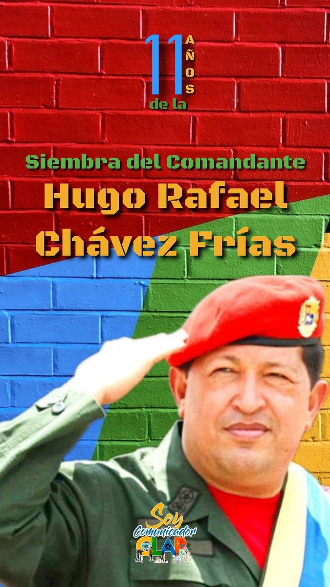 #05Mar A 11 años de la siembra de nuestro Comandante. El  pueblo ratifica el compromiso a su legado, Chávez vivirá por siempre, en la rebeldía, la conciencia y en las esperanzas, de un pueblo valiente.

#AmorIrreductibleYEterno
#ComunicadoresClapNEActivos

@NicolasMaduro