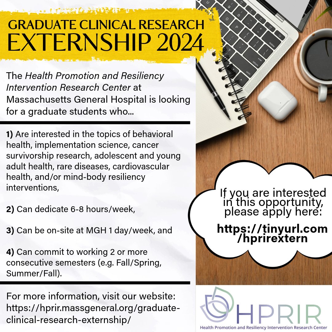 Our research center is looking for a graduate extern! Please send around to anyone you know who might be interested. @MonganInstitute @MGHPsychiatry @MGH_RI @MassGeneralNews