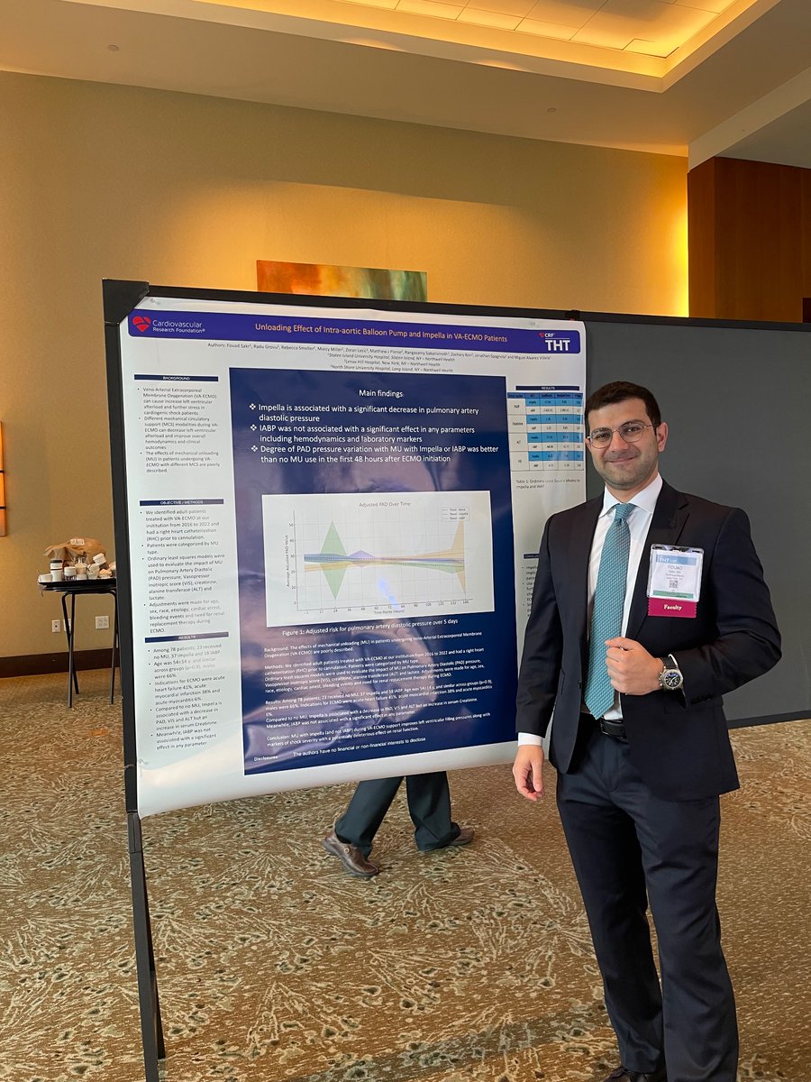 Our cardiogenic shock research at #THT2024 presented by our @NorthwellHealth residents #RebeccaSmoller: Sex differences in AHF-CS & #FouadSakr: Mechanical Unloading modalities in ECMO @lenoxhill