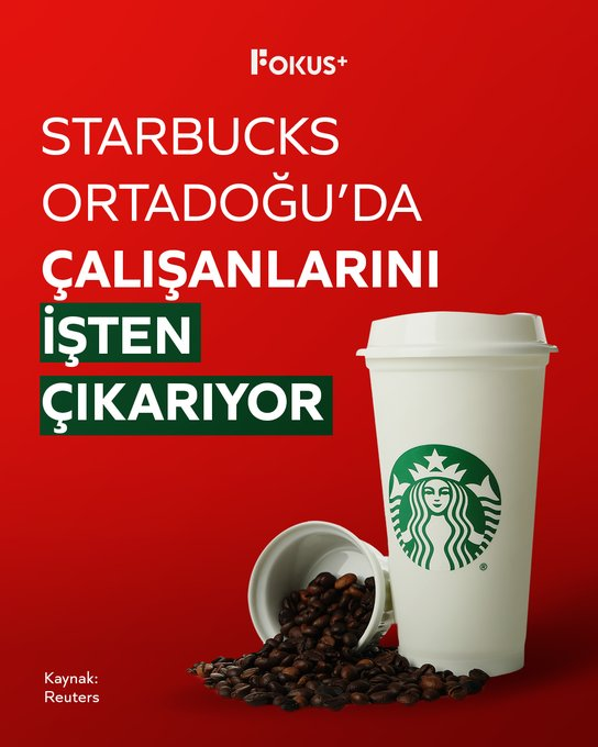 VoiceOfLevant's tweet photo. İsrail’in Gazze’ye yönelik saldırılarının ardından dünya genelinde uygulanan boykotun etkisiyle, 

İsrail destekçisi Starbucks’ın Orta Doğu’daki imtiyaz sahibi Alshaya Grup 2000 çalışanı işten çıkarmaya karar verdi.