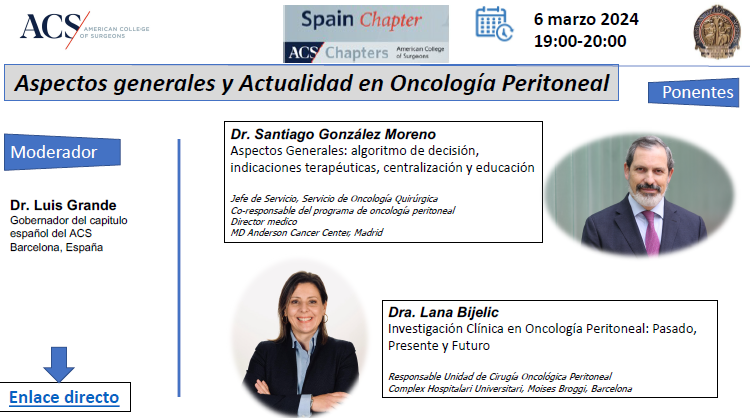 Encantada de participar en el próximo webinar de @AmCollSurgeons Spain Chapter sobre Metastasis Peritoneales- hablaremos hasta donde hemos llegado y donde queremos llegar en el futuro! Muy feliz de compartir el podio con mi querido amigo @DrSGlezMoreno! @IelpoB #LuisGrande