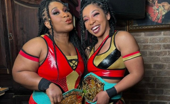 On Today's #NWAPowerrrr 

The Former Tag Champs #PrettyEmpowered 's @kyliealexxa & @ellaenvypro 

challenge 

The #AndNew Tag Champs 👑🐝 @charityking_ & @dannibeeokc to a 

           👑💖Pretty Match💖👑
    2 out of 3 Falls for the Tag Titles!!!

📸 @nwa on the CWApp