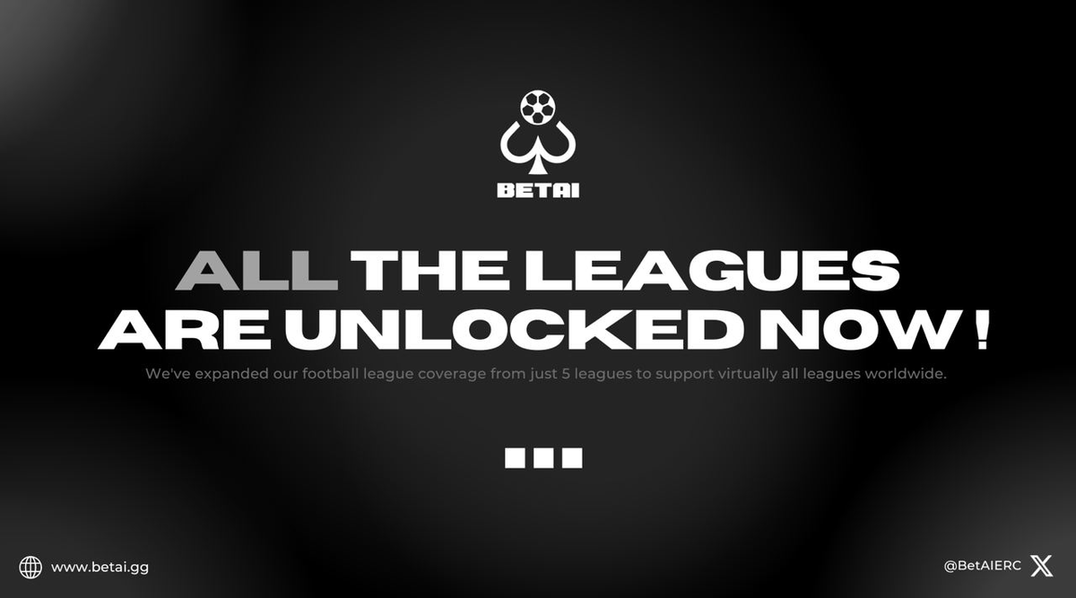 We've added all available leagues to our bot!

This is the first of many updates we have planned. Remember to check out the /roadmap to see the progress we're making and what you can expect in the future.

Keep DYOR'ing your favourite teams through our platform at: @betairobot