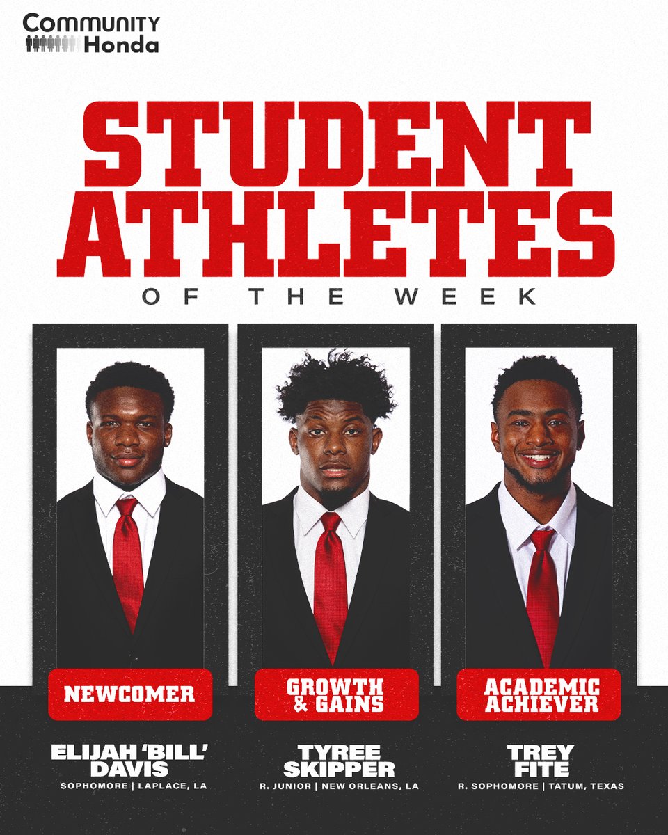 📚 #cULture in the classroom @2Bill_05, @Ree3hunnit and @TreyFite1 earned this week's 𝘊𝘰𝘮𝘮𝘶𝘯𝘪𝘵𝘺 𝘏𝘰𝘯𝘥𝘢 𝘓𝘢𝘧𝘢𝘺𝘦𝘵𝘵𝘦 Student-Athletes of the Week! #GeauxCajuns
